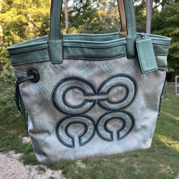 Coach Audrey Op Art Swirl Signature C  Tote Bag Blue A1193-17044 READ DESC - Picture 1 of 16